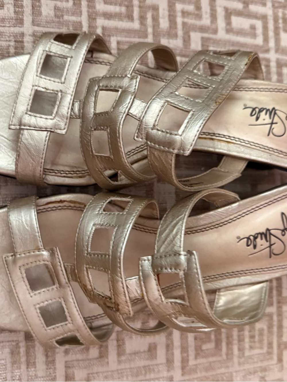 Life Stride Metallic Silver Cutout Strappy Slide Sandals